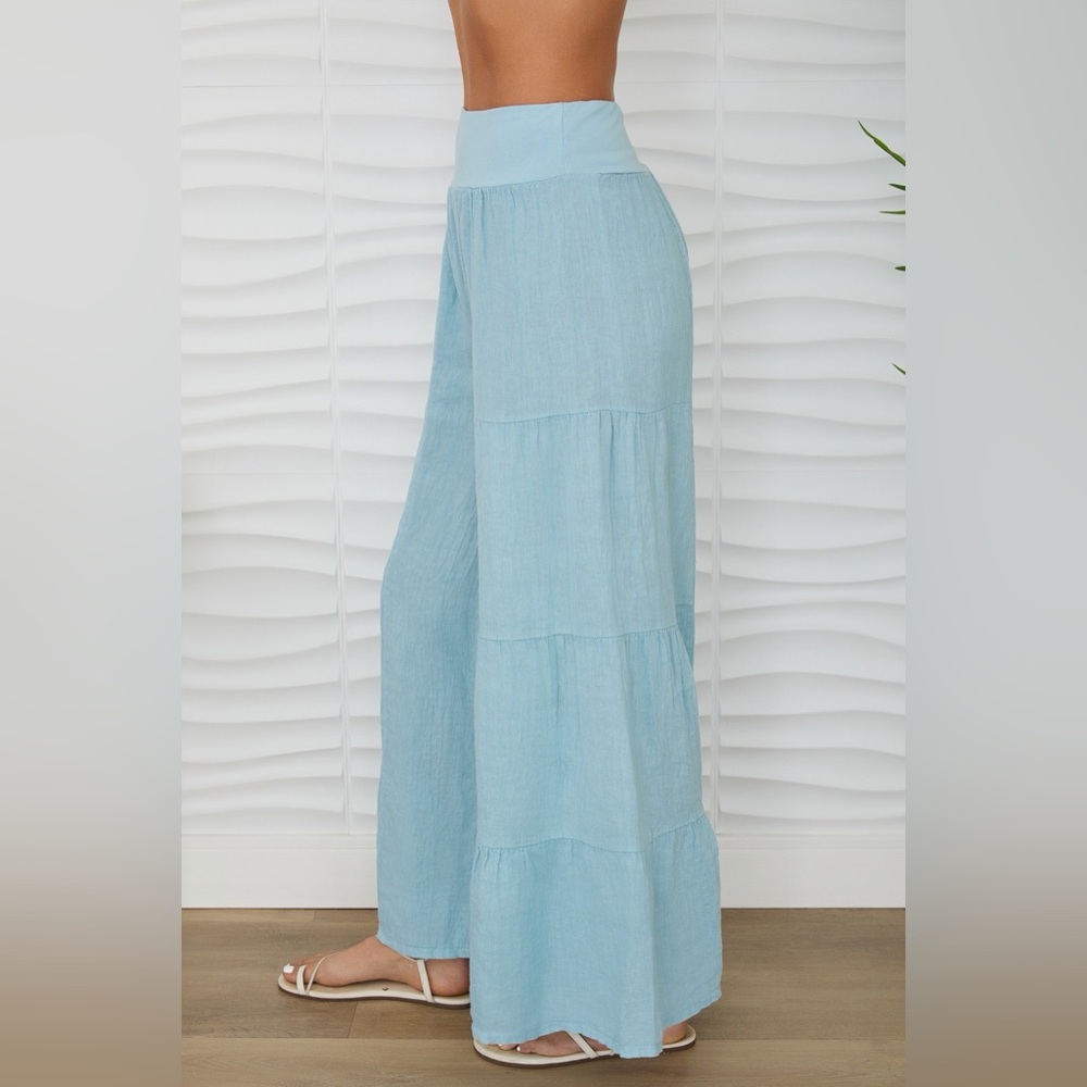 (2-36/255005-SOL-BLZU) LINEN TIERED PALAZZO PANT - Picture 3 of 4